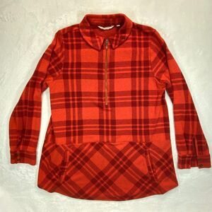 Soft Surroundings Top M Petite Plaid flannel Half Zip‎ Pullover Tunic pilling